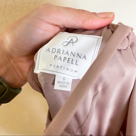Adrianna Papell Spaghetti Strap Beaded Blouson Gown Taupe Pink Size 6 - Picture 3 of 13